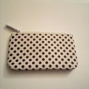 Lancome Paris Cosmetic Pouch Zipper Closure White With Black Polka Dots